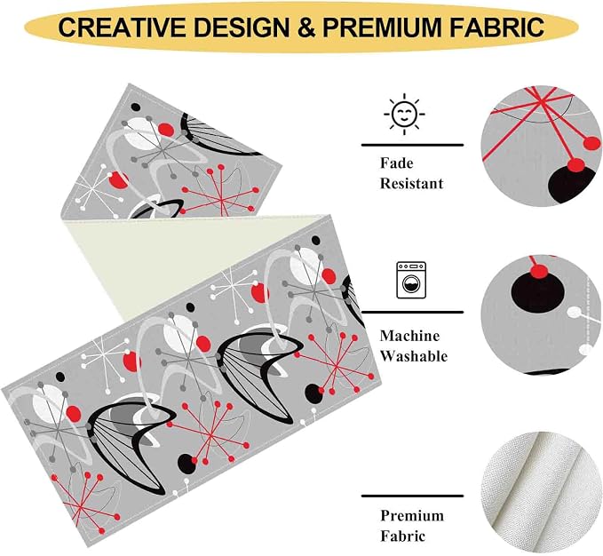 Mid Century Table Runner, Retro 1950s Atomic Minimalist Modern Abstract - Image 5