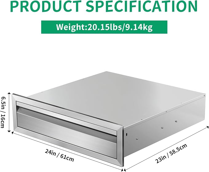 Outdoor Kitchen Drawers 24" W x 6.5" H x 23" D Stainless Steel Single Drawers - Image 2