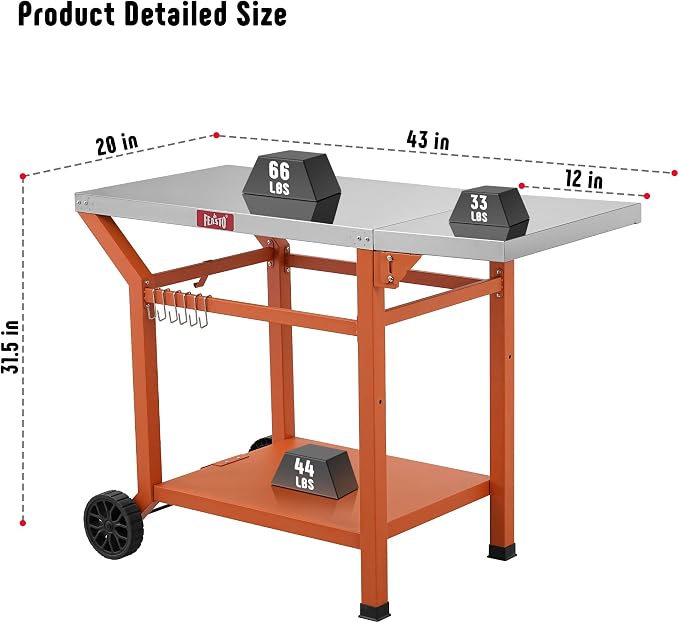 Movable Grill Table with Folding Side Table, Pizza Oven Table as BBQ Food Prep - Image 3