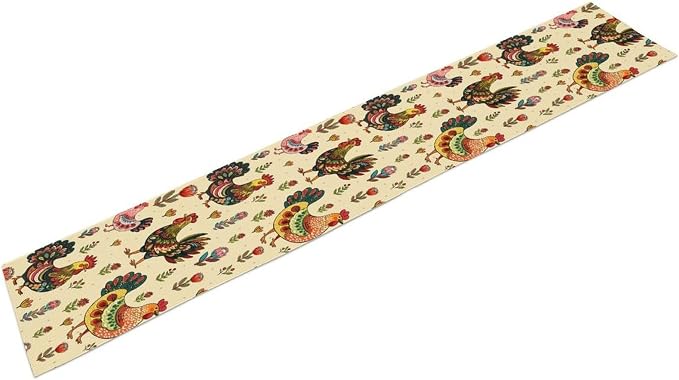 Rustic Farm Animal Table Runner, Vintage Rooster Boho Flowers Table Runner - Image 8