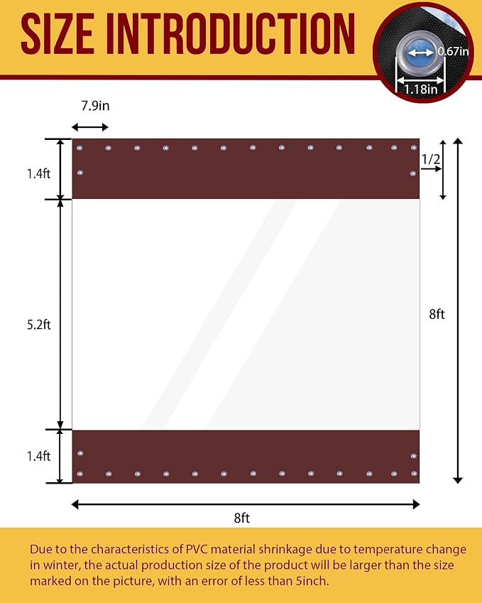 FoundGo 8'Hx8'W Vinyl Curtains for Patio, 19oz Outdoor Clear Vinyl Patio - Image 3