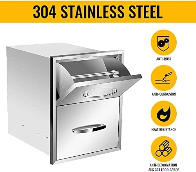 BBQ Outdoor Kitchen Drawers Stainless Steel 3-Drawer BBQ Drawer Enclosed - Image 4