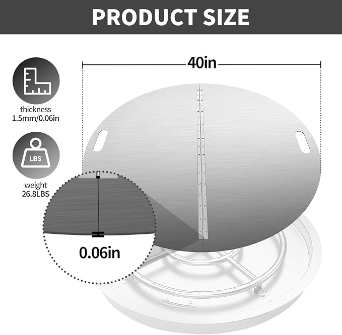 RYFT Fire Pit Lid Round, 40 Inch, 304 Stainless Steel Foldable Cover - Image 2