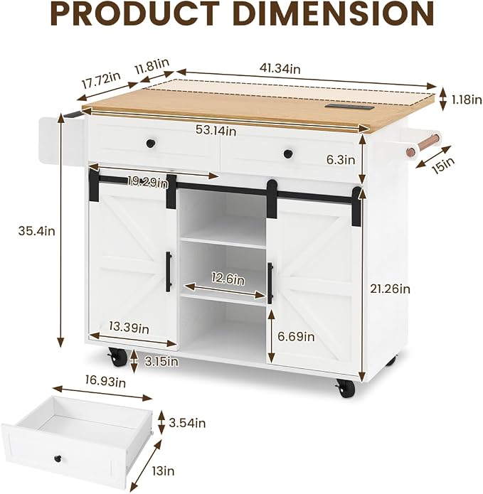 COCO DESIGN Rolling Kitchen Island Cart - Image 3