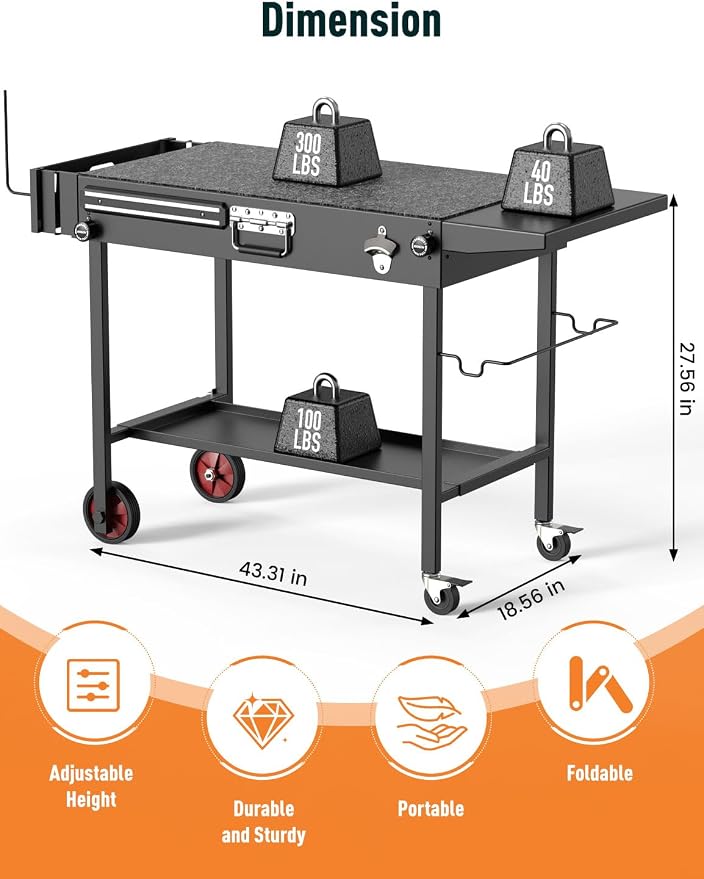 Portable Grill Cart Table with Wheels, - Image 6