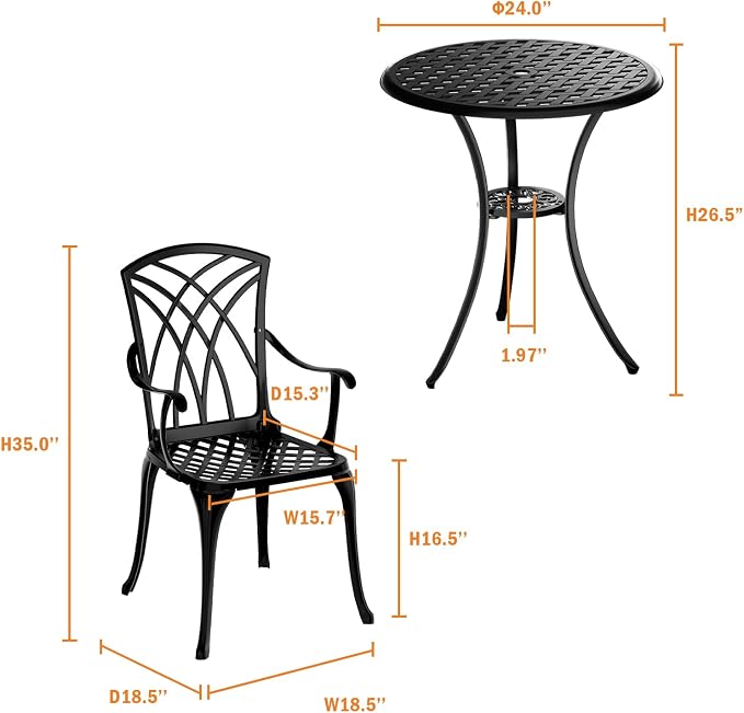 Patio Bistro Set 3 Piece, Cast Aluminum Bistro Set - Image 2