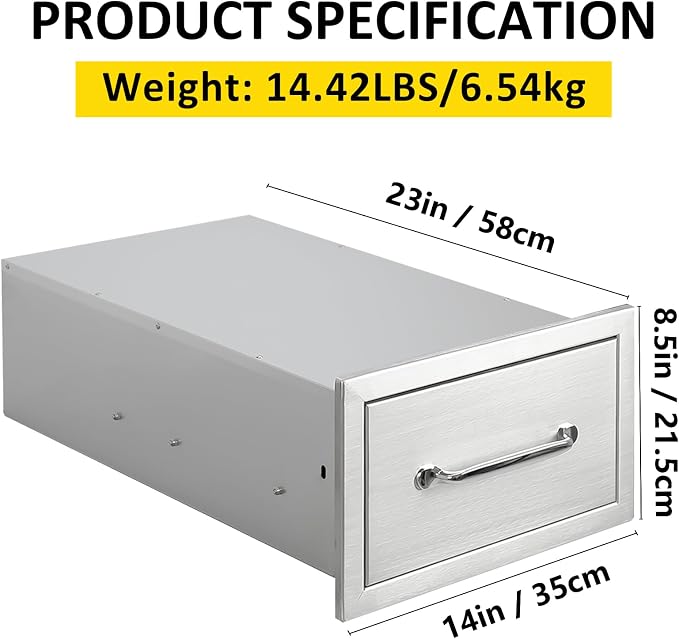 Outdoor Kitchen Drawers 14" W x 8.5" H x 23" D Flush Mount Single BBQ Drawers - Image 2