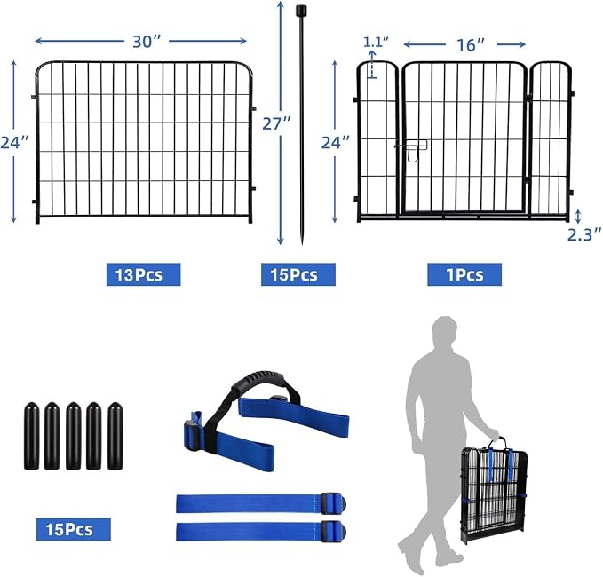 ADAVIN 24 in Garden Fence with Gate, 14 Panels Heavy Duty Iron Metal Animal - Image 4