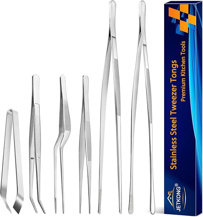 Tweezer Tongs Set, 6 Pieces, 12 and 6.3 Inch, Stainless Steel