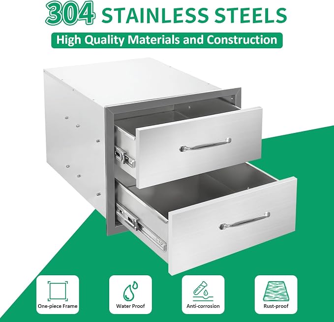 Outdoor Kitchen Drawers 18" W x 15" H x 23" D Stainless Steel Double Drawers - Image 3