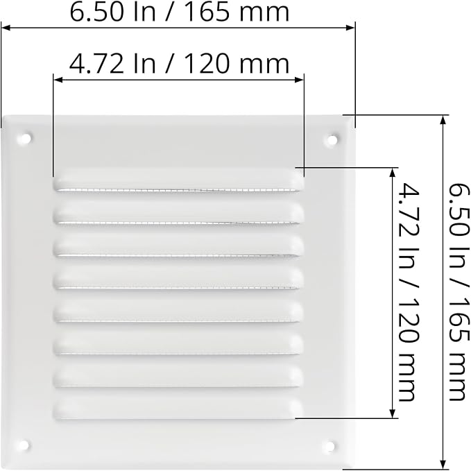 Square Ventilation Grille / 5" x 5" Inch Inside Measurement/White Metal Air - Image 2