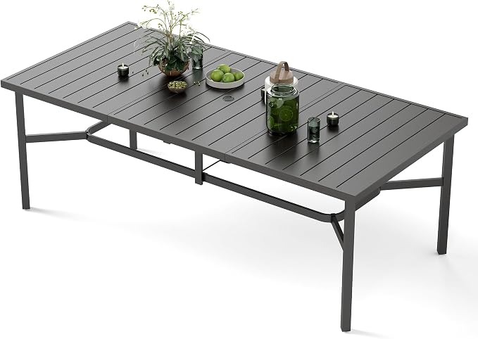 Outdoor Patio Dining Table for 8, All Weather Wrought Iron Black Outdoor Table by MIXPATIO