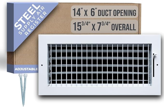 Fits 14x6 Duct Opening Steel Adjustable Air Supply Grille by Handua | Register by Handua