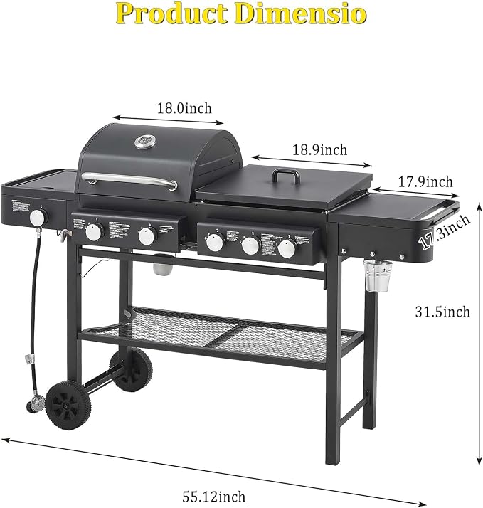 Unovivy 5-Burner Propane Gas Grill and Griddle Combo - Image 7