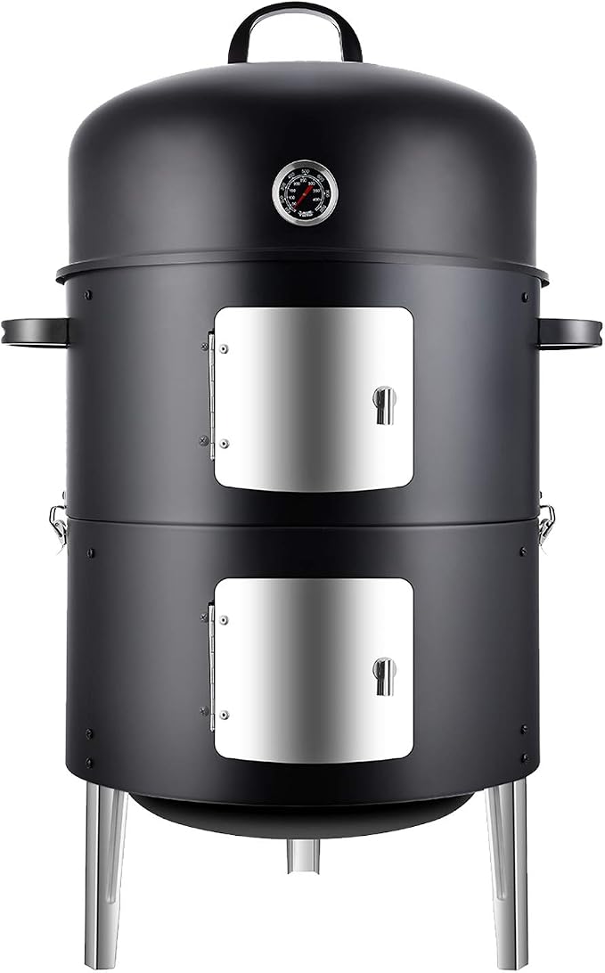 Realcook Vertical 17 Inch Steel Charcoal Smoker, Heavy Duty Round BBQ Grill by Realcook