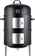 Realcook Vertical 17 Inch Steel Charcoal Smoker, Heavy Duty Round BBQ Grill by Realcook