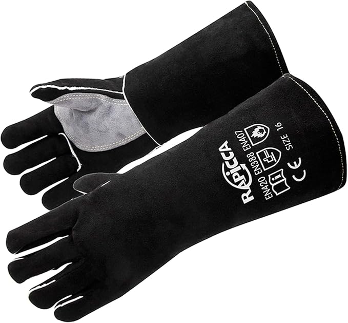 RAPICCA Fireplace Gloves Fire Heat Resistant: Black 14IN by RAPICCA