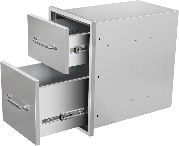 Outdoor Kitchen Drawers 14" W x 21" H x 21" D Flush Mount Double BBQ Drawers by SGOLAN