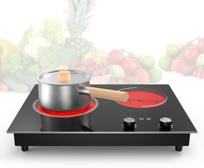 Electric Cooktop, 1110V 2100W 2 Burner stove, Built-in & Countertop Stove Top by GIHETKUT