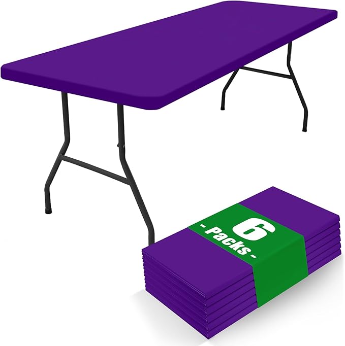 Spandex 8 Foot Rectangle Table Cloth 6 Pack, Elastic Fitted Tablecloths by Moosfor