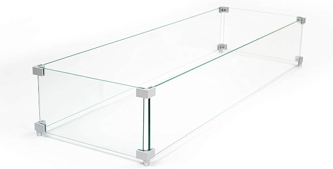 AMS Fireplace | Fire Pit Table Square/Rectangular Tempered Glass Wind by AMSFireplaceInc
