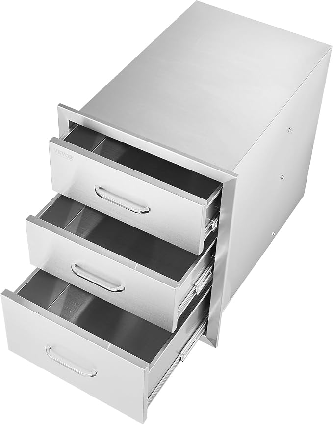 VEVOR 18x23 Inch Outdoor Kitchen Stainless Steel Triple Access BBQ Drawers - Image 10