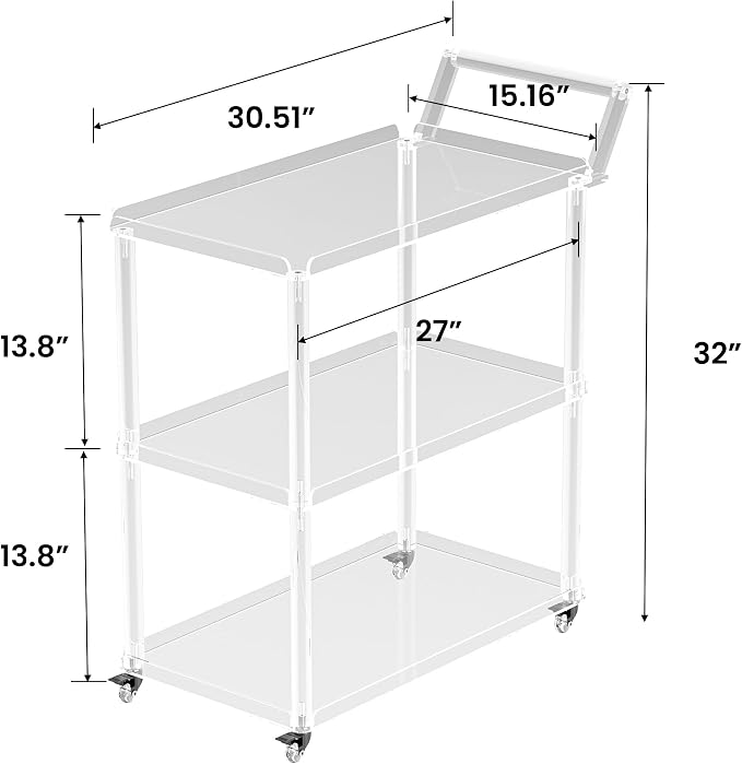 Dethan Acrylic Bar Cart with Lockable Wheels, Rolling Serving Cart with Pulling - Image 2