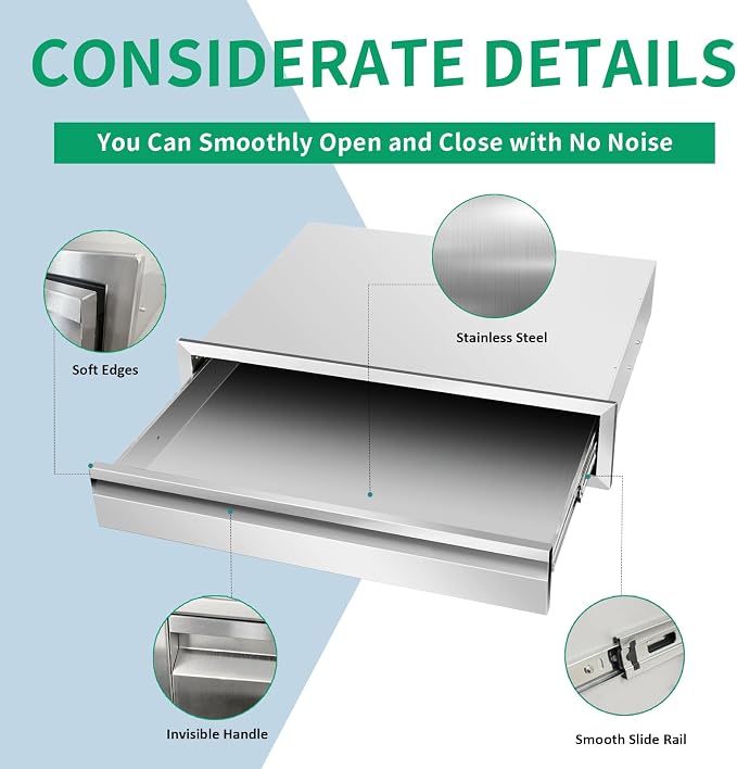 Outdoor Kitchen Drawers 24" W x 6.5" H x 23" D Stainless Steel Single Drawers - Image 4