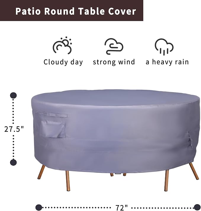 Round Patio Furniture Cover, Heavy Duty and Waterproof - Image 2