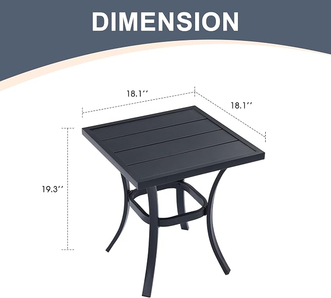 VICLLAX 18" Outdoor Side Table Small Patio End Table Square Bistro Coffee Table - Image 2