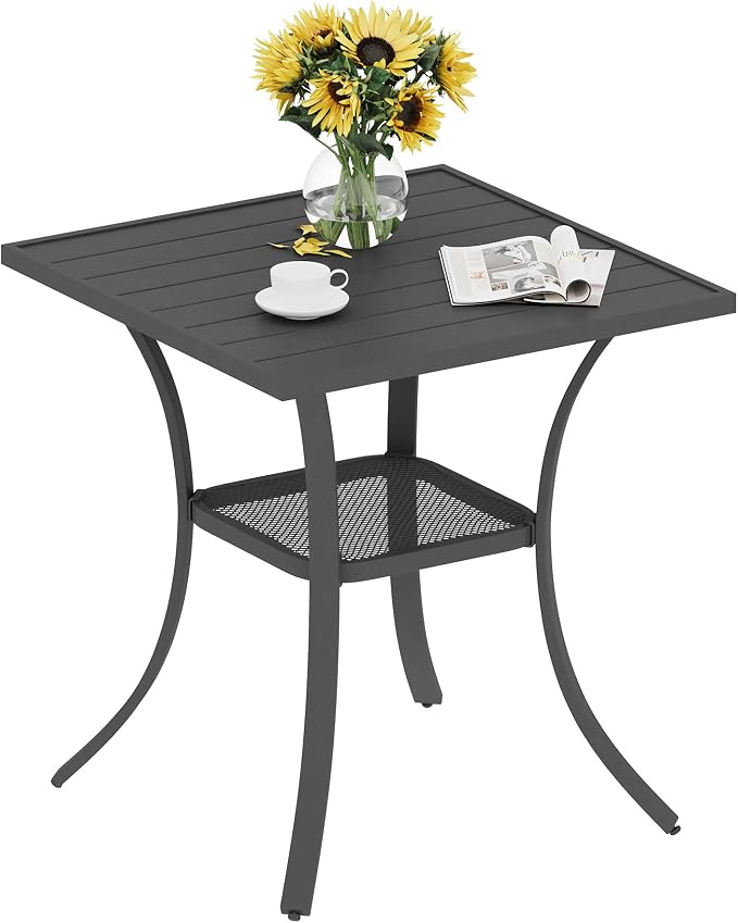 VICLLAX Patio Dining Table, Square Table Metal Outdoor Bistro Table by HOME