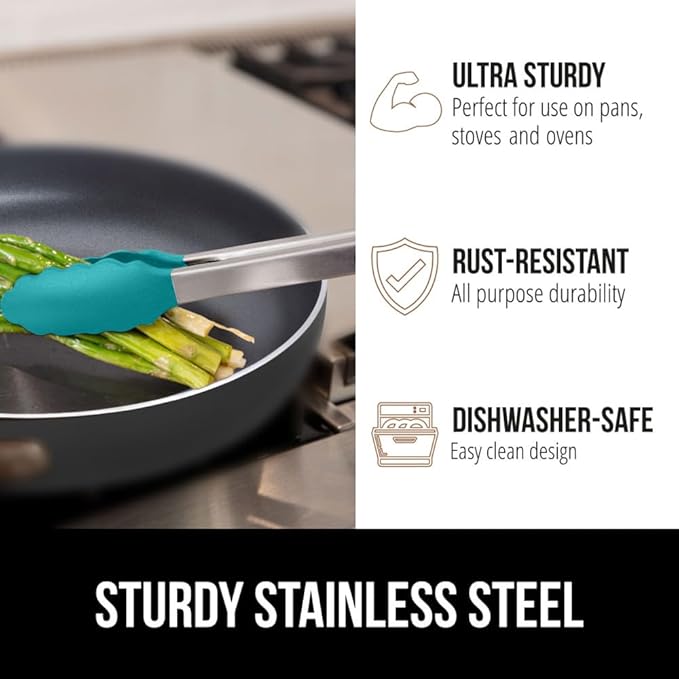 Tongs with Silicone Head, Stainless Steel Frame, Turquoise