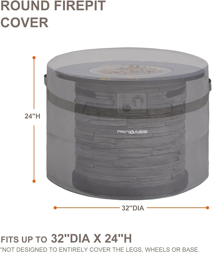 Grey Round Firepit Table Cover 32''Dia Waterproof Outoor Patio Gas Fire Bowl - Image 3