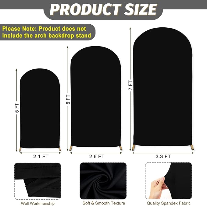 MODFUNS Black Arch Cover 5ft 6ft 7ft Wedding Arch Cover Set of 3 Round Top Arch - Image 2
