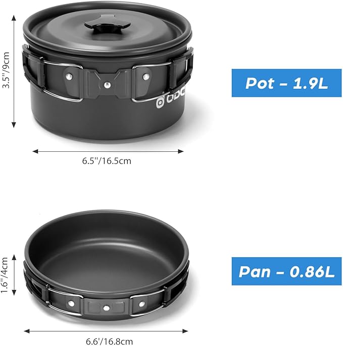 Odoland 15pcs Camping Cookware Mess Kit, Non-Stick Lightweight Pot Pan Kettle - Image 3
