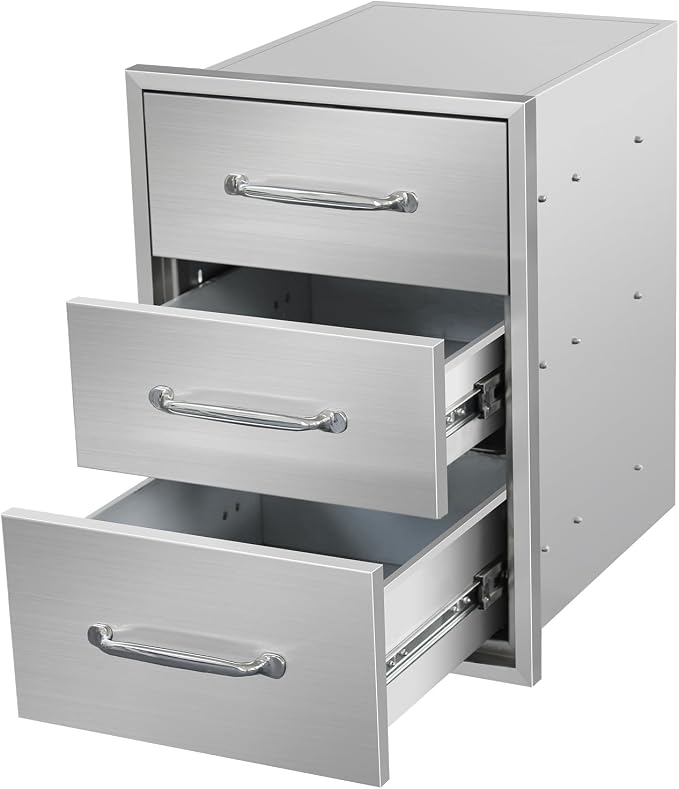 Outdoor Kitchen Drawers 15.7"Wx21.6"Hx17.7"D Flush Mount Access 3-Drawer BBQ by Unknown