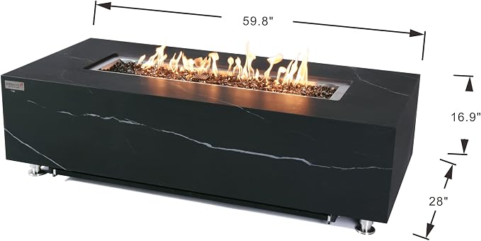 Elementi+ | Varna Gas Fire Pit | Marble Porcelain & Metal Frame | 60" - Image 2