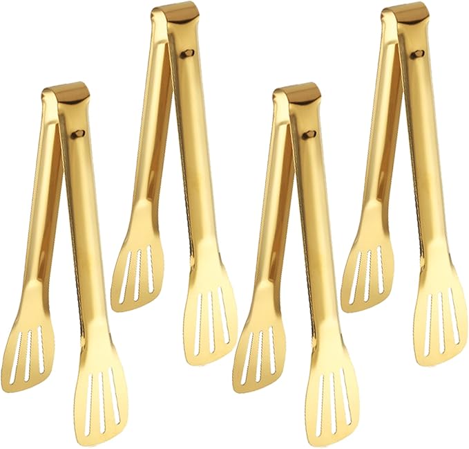 Gold Serving Tongs Set of 4, 9 Inch Stainless Steel Buffet Tongs