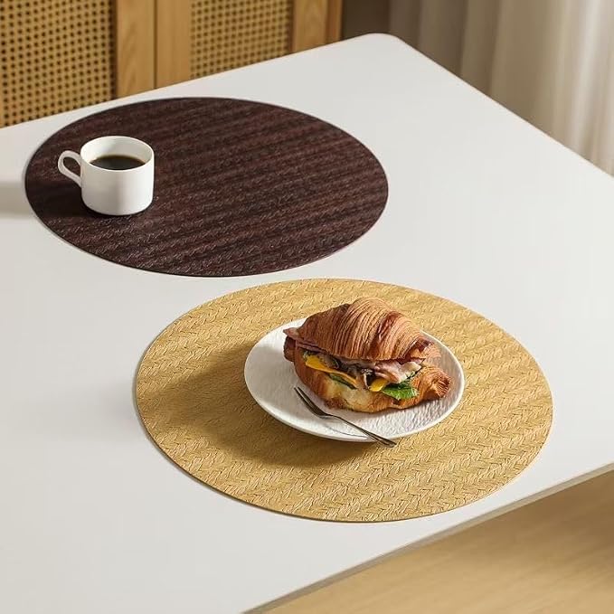 PIGCHCY Round 15" Water-Resistant Placemats Set of 6, Premium Faux Leather - Image 6
