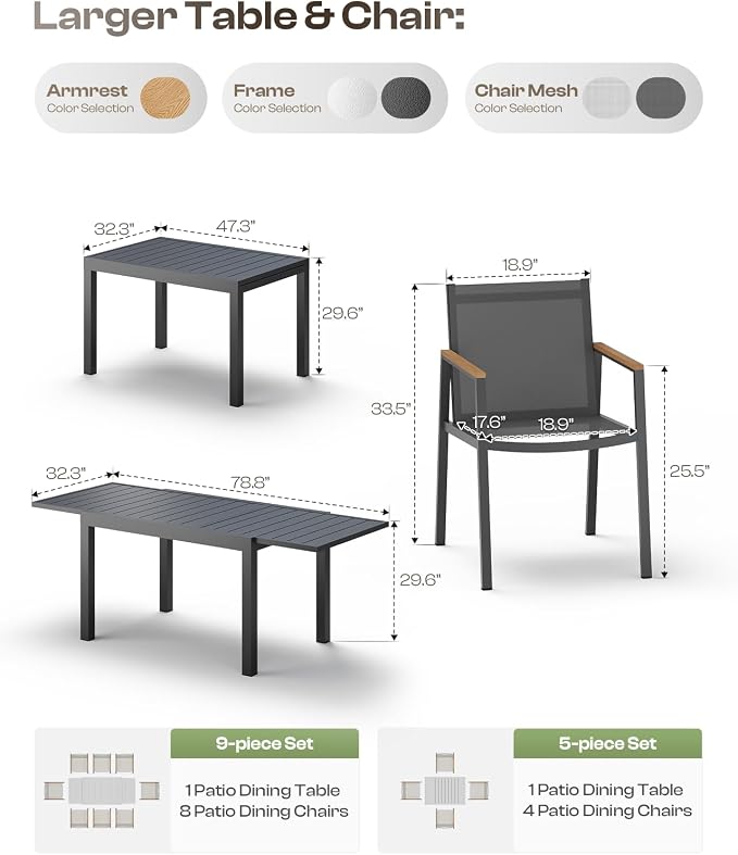 Expandable Outdoor Patio Dining Table Set - Image 7