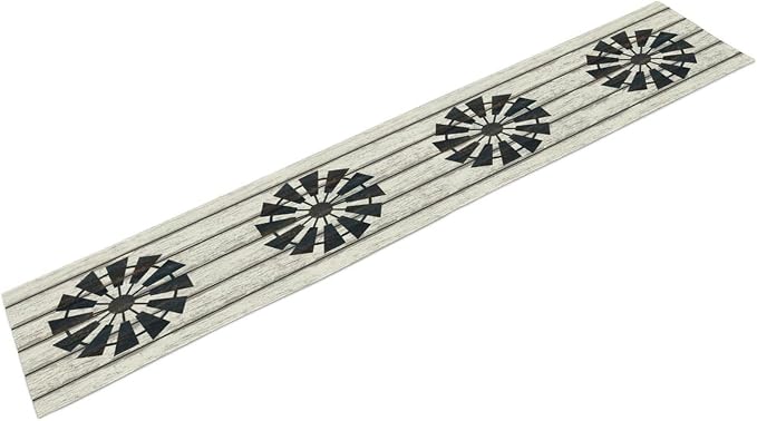 Retro Windmill Table Runner, Rustic Farmhouse Wood Grain Country Style Print - Image 7