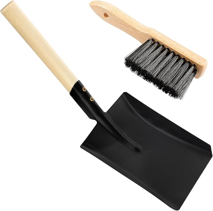 Fireplace Ash Shovel and Brush Set- Upgraded Metal Coal Shovel and Hearth Brush by Aulock