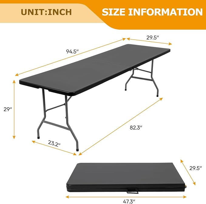 FDW 8FT Folding Table Half Portable Foldable Table Picnic Table - Image 3