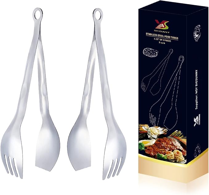 Serving Tongs, 9 Inch Stainless Steel Buffet Tongs, Silver