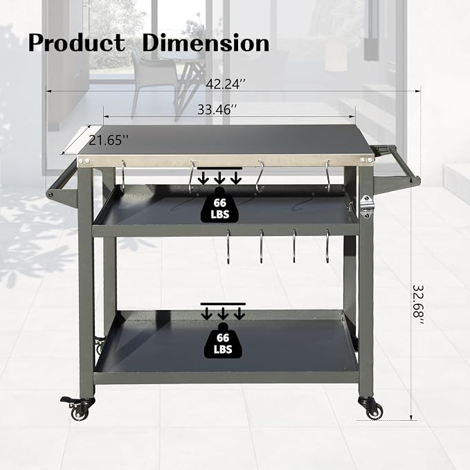 Domi 3-Tier Outdoor BBQ Grill Cart - Image 3