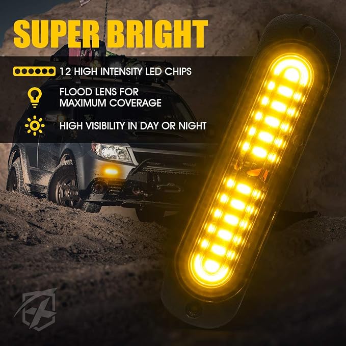 Xprite Amber LED Surface Mount Strobe Lights Kit, Grill Grille Side Marker - Image 3