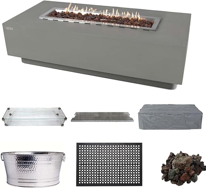 Elementi Granville Fire Pit Bundle Outdoor Firepit Set Includes 60” Natural Gas by Elementi