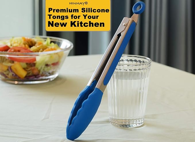 Grilling Tongs 3-Pack, 9-Inch Stainless Steel with Blue Silicone Tips