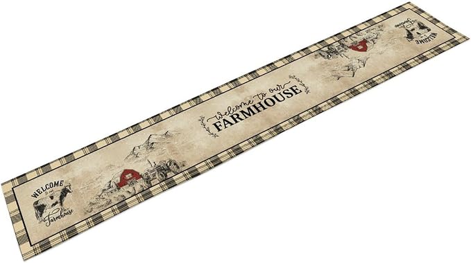 Farmhouse Table Runner, Rustic Country Barn Cottage Rooster Cow Check Animal - Image 6