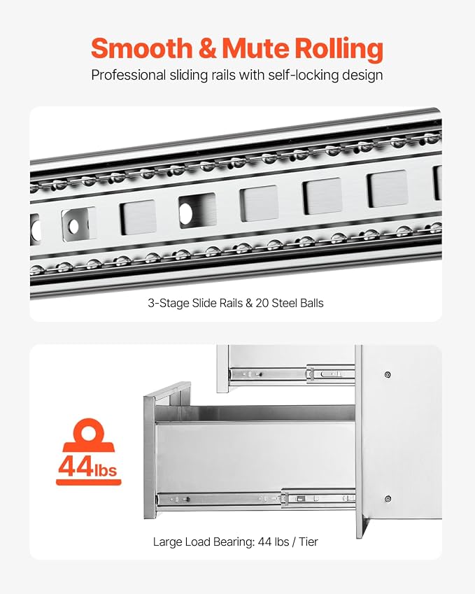 VEVOR Outdoor Kitchen Drawers 16" W x 28.5" H x 20.5" D, Flush Mount Triple - Image 6